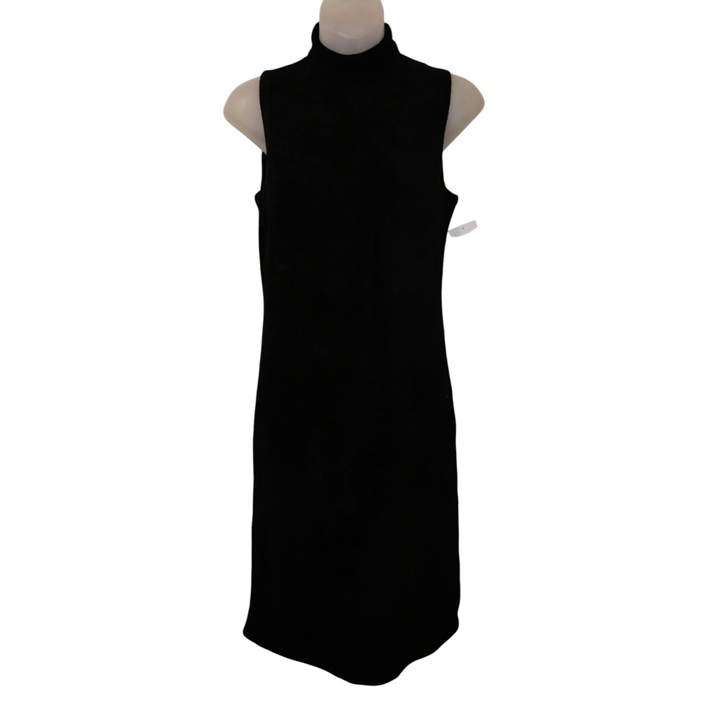 Theory Micro Velvet Stretch Knit Sleeveless Turtleneck Dress Black M